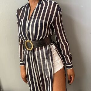 🌸Striped Blue & White Chiffon  Dress Shirt🌸